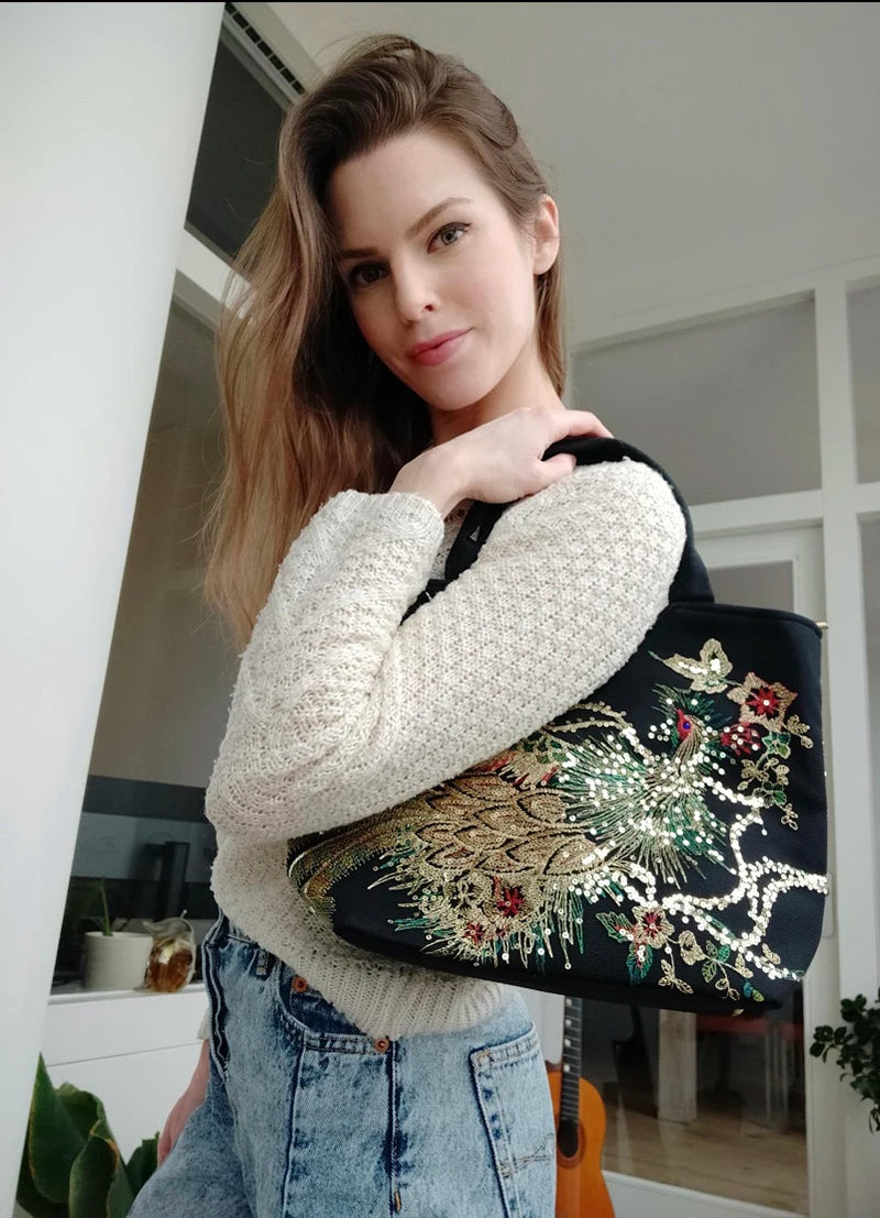 Luxury Boho Peacock Tote