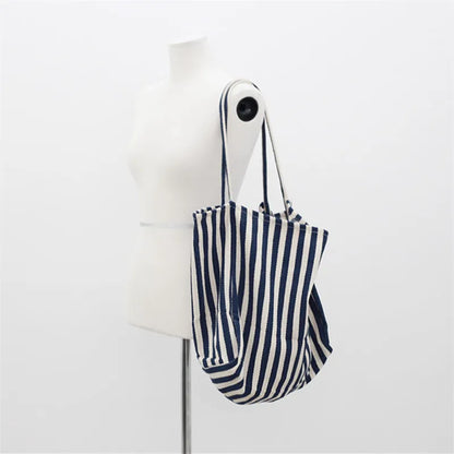 Luxury Striped Canvas Tote Bag