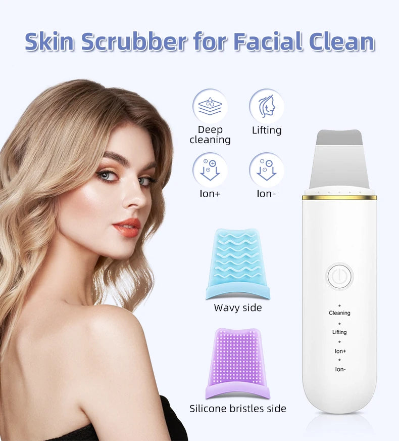 Ultrasonic Face Skin Scrubber - Deep Pore Cleansing & Blackhead Remover Spatula - 7
