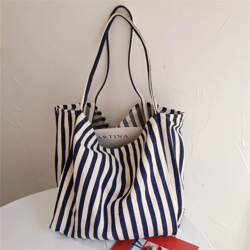 Luxury Striped Canvas Tote Bag