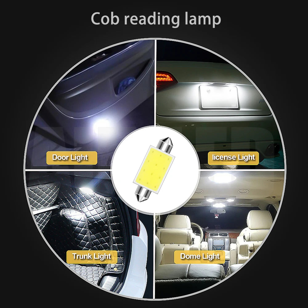 10-Pack COB LED Festoon Interior Car Light Bulbs - 12V/24V Dome Lamp