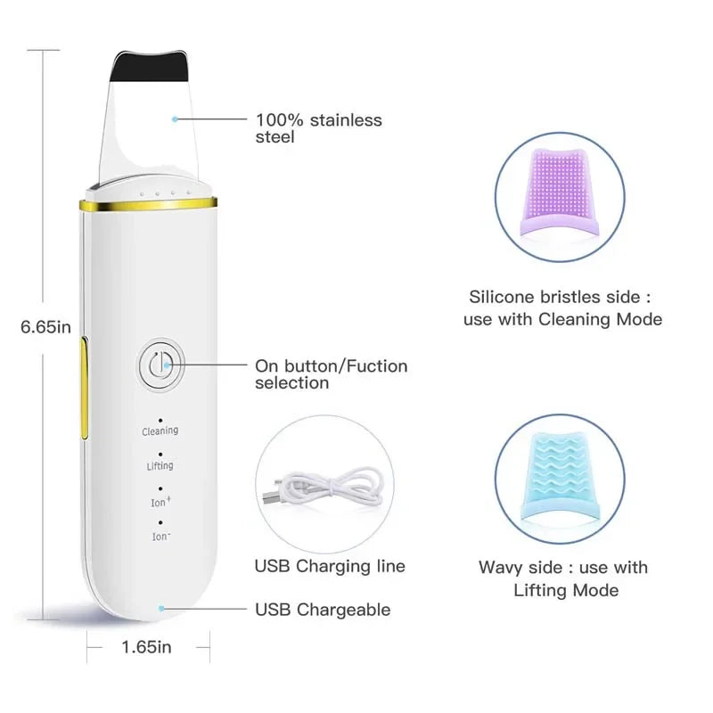 Ultrasonic Face Skin Scrubber - Deep Pore Cleansing & Blackhead Remover Spatula - 13
