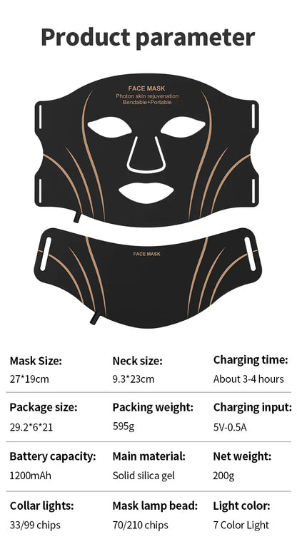 7-Color LED Face & Neck Mask – Wireless Silicone Phototherapy Rejuvenation Device