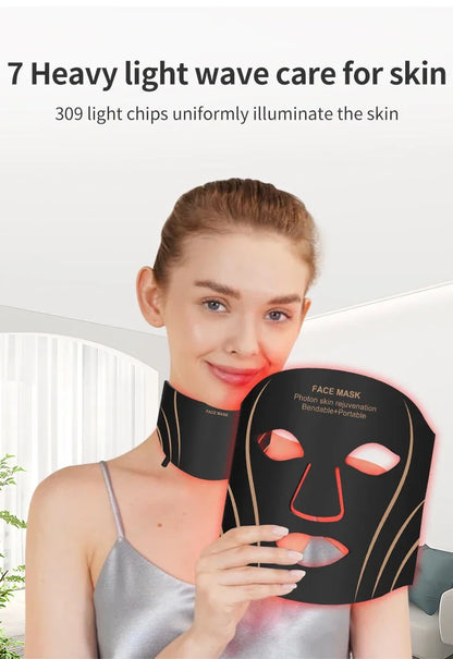 7-Color LED Face & Neck Mask – Wireless Silicone Phototherapy Rejuvenation Device