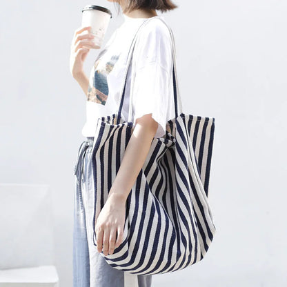 Luxury Striped Canvas Tote Bag