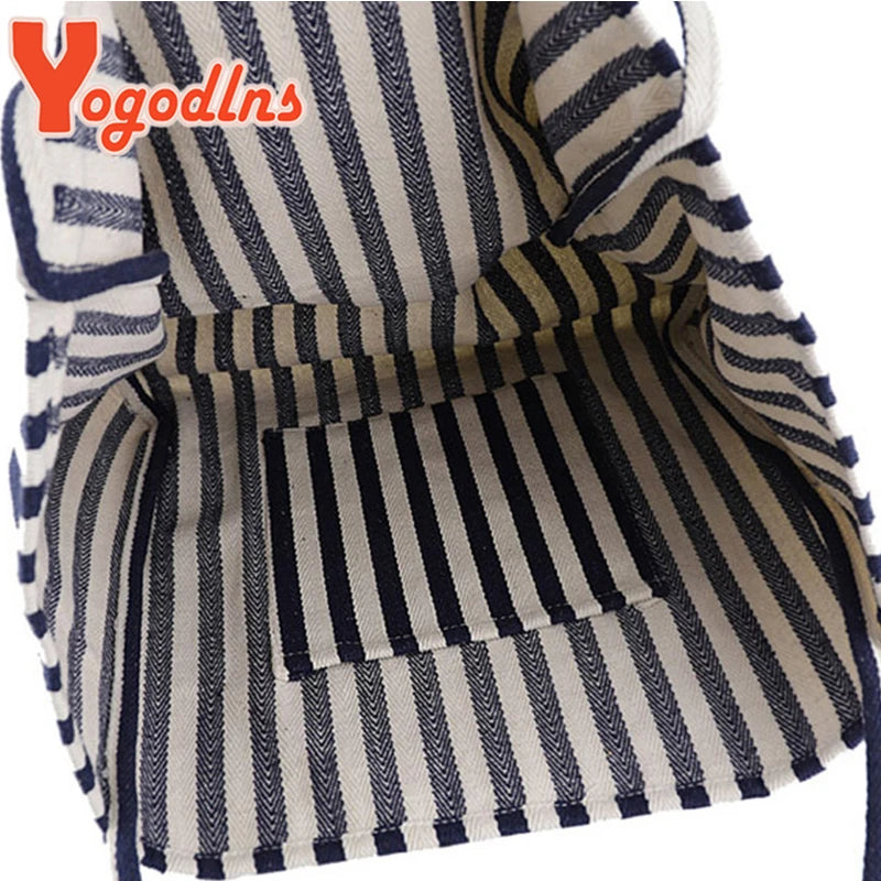 Luxury Striped Canvas Tote Bag