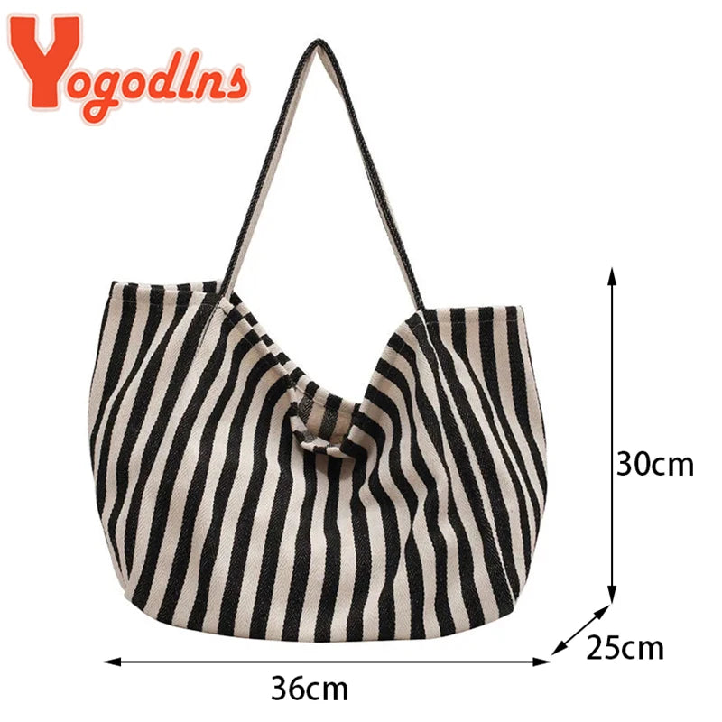 Luxury Striped Canvas Tote Bag