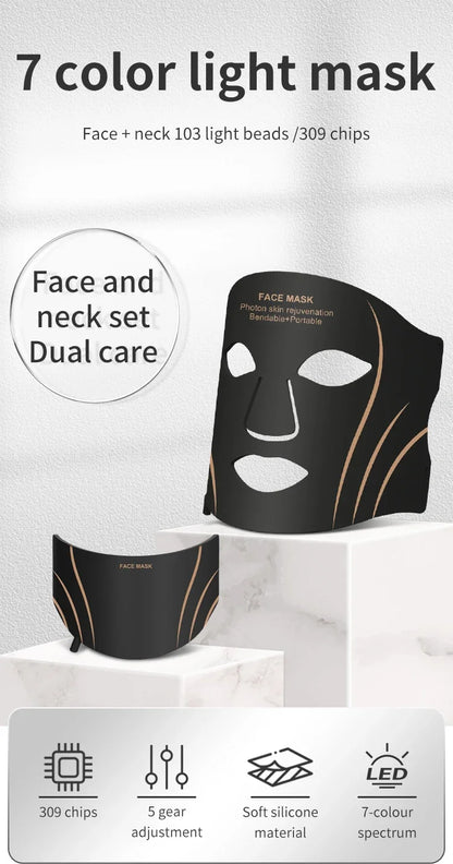7-Color LED Face & Neck Mask – Wireless Silicone Phototherapy Rejuvenation Device