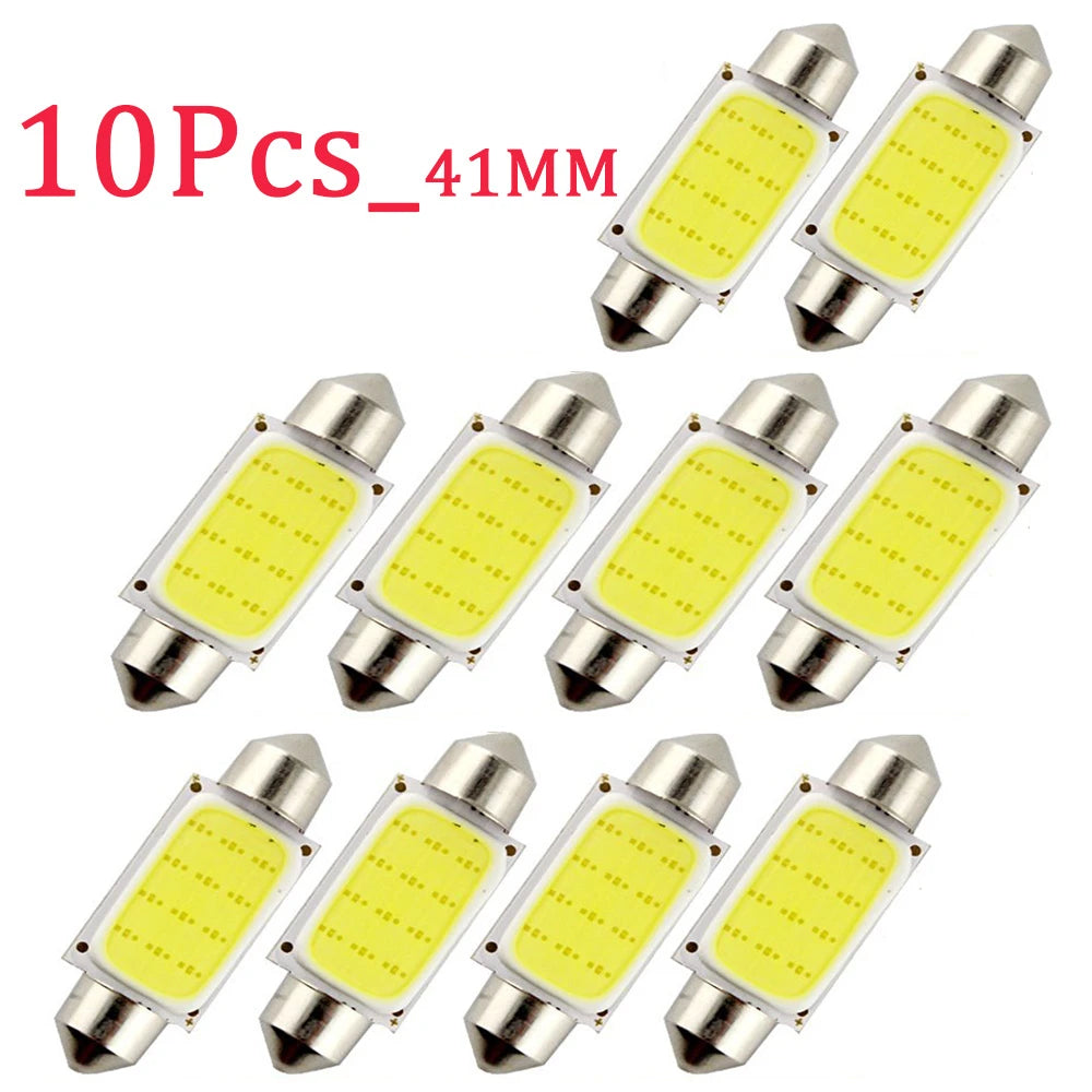 10-Pack COB LED Festoon Interior Car Light Bulbs - 12V/24V Dome Lamp - 16