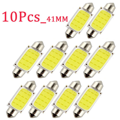 10-Pack COB LED Festoon Interior Car Light Bulbs - 12V/24V Dome Lamp