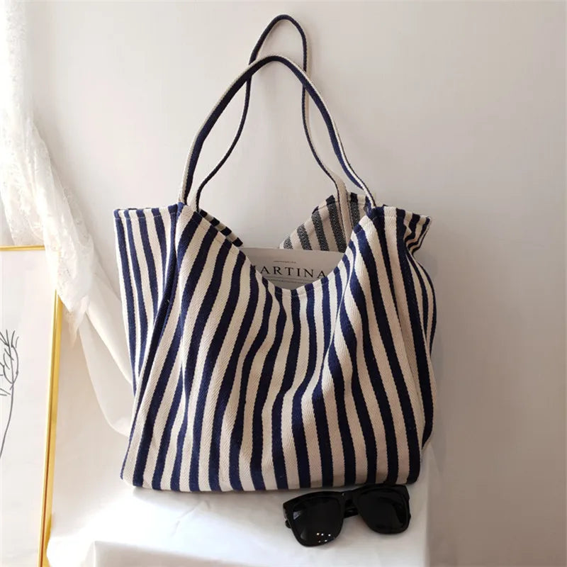 Luxury Striped Canvas Tote Bag