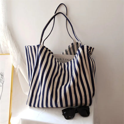 Luxury Striped Canvas Tote Bag