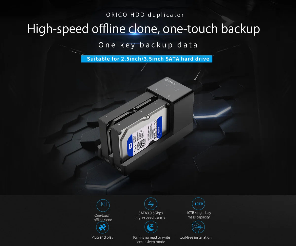 ORICO Dual Bay HDD Docking Station - USB 3.0 Offline Clone for SATA SSD - 7