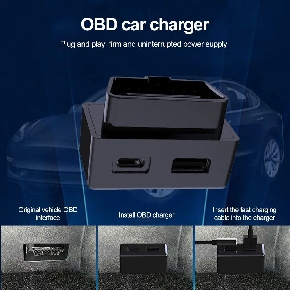 48W Dual USB OBD Fast Charger Adapter for Tesla Model 3, Y, S, X | PD Type-C & USB-A