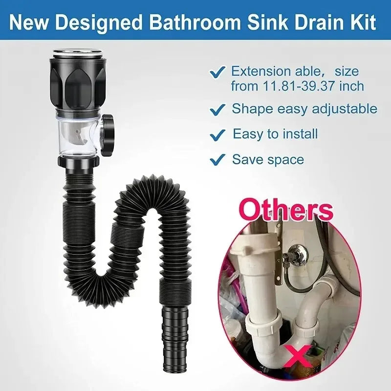 Universal Flexible Sink Drain Pipe - Anti-Odor P-Trap Kit