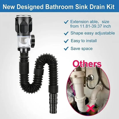 Universal Flexible Sink Drain Pipe - Anti-Odor P-Trap Kit