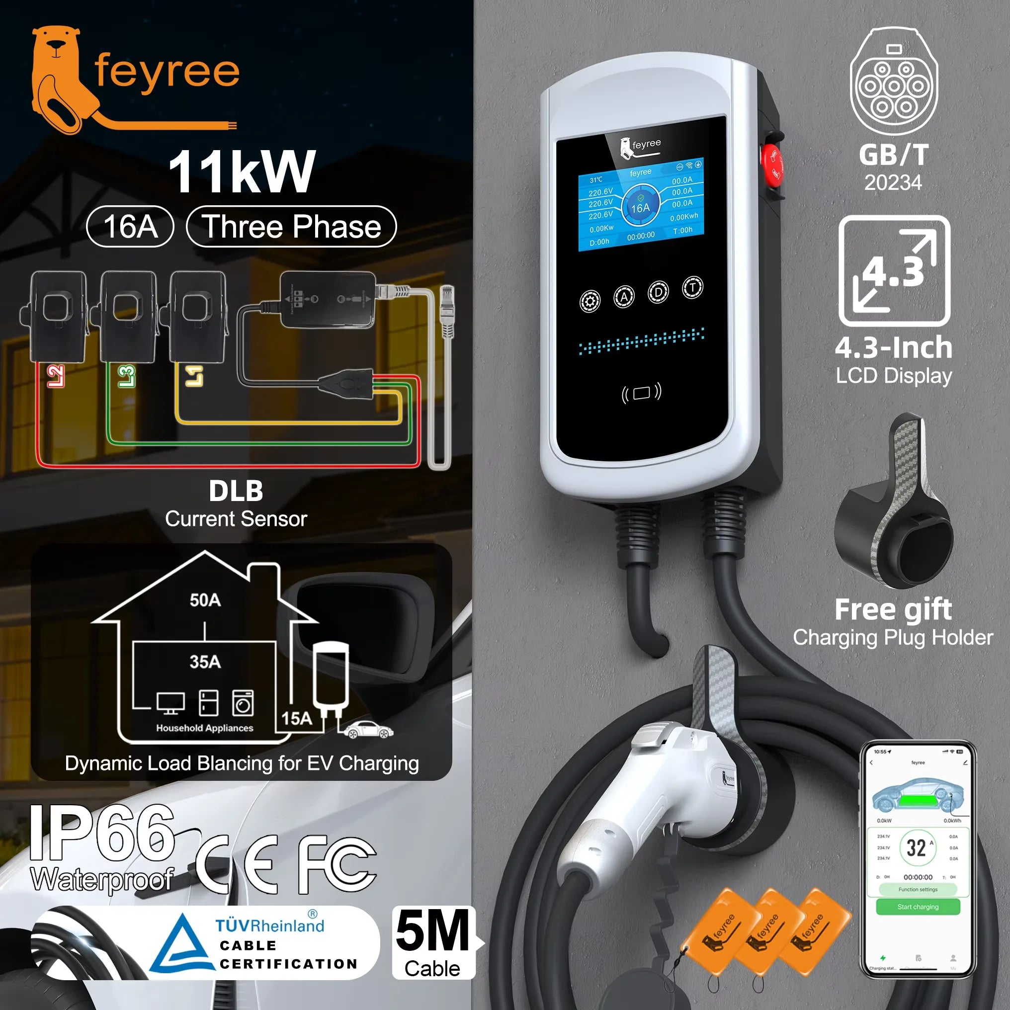 Feyree Smart EV Charging Station - WiFi App Control & Dynamic Load Balancing - 37