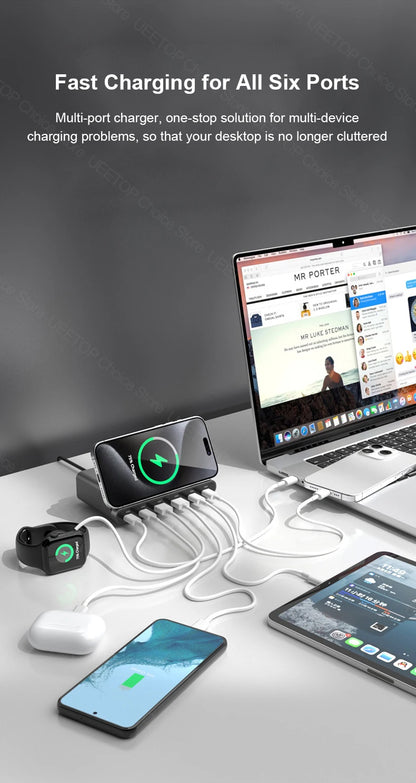160W GaN Desktop USB Charging Station with 15W Wireless Charger