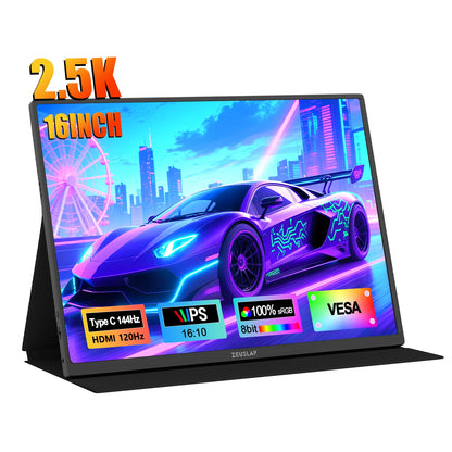 16" 2.5K 144Hz Portable Gaming Monitor - QHD IPS Travel Display for Laptop