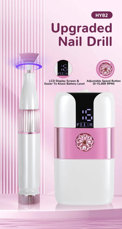 Professional Cordless Electric Nail Drill Kit with 12 Bits & LCD Display