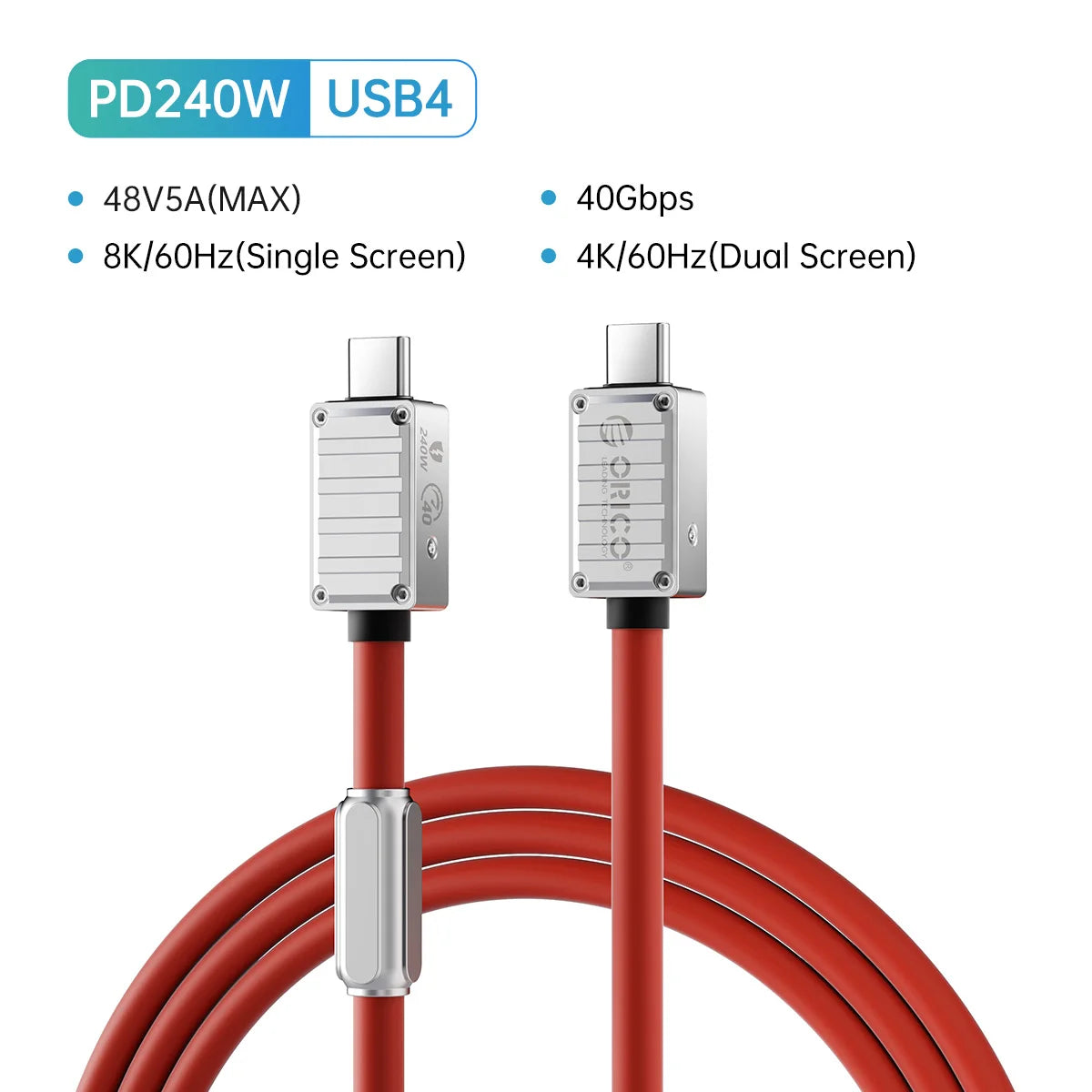 ORICO 240W USB4 Cable - 40Gbps Data, 8K Video & Fast PD Charging