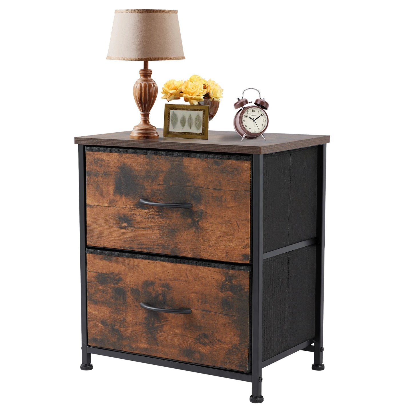Modern 2-Drawer Nightstand with Fabric Storage Drawers – Bedroom Side Table