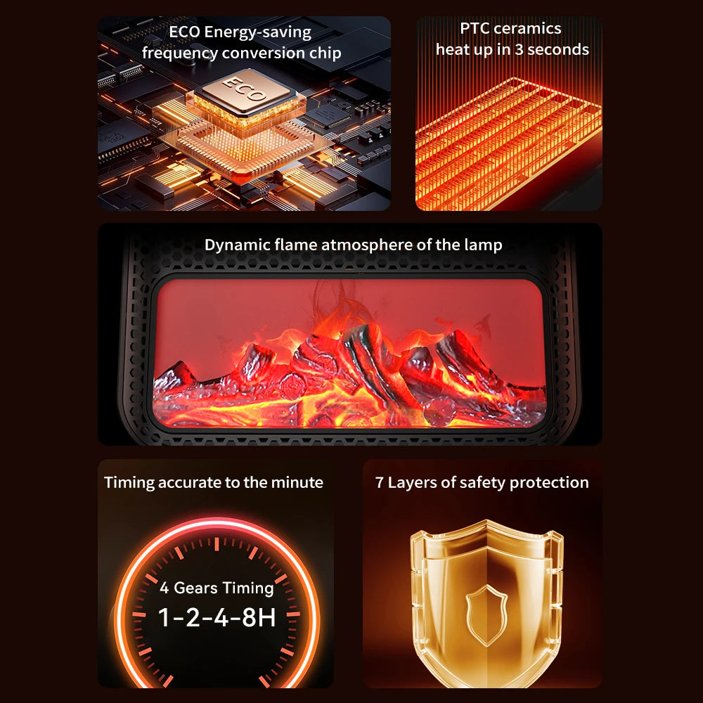 Portable Electric Ceramic Space Heater with Ambient Flame Light & Timer - 9