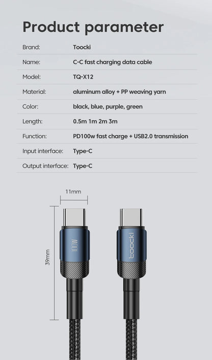100W USB-C to USB-C Fast Charging Cable - 5A Power Delivery Cord