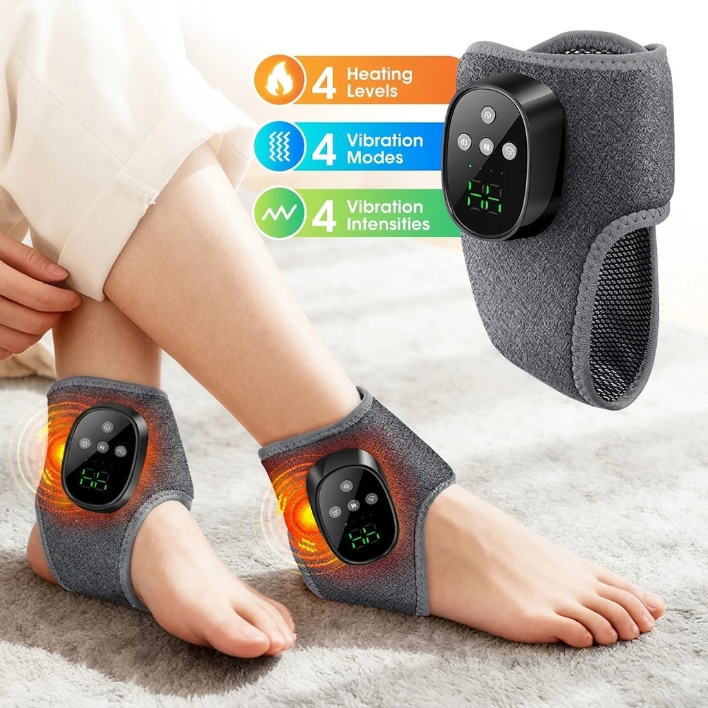 Wireless Heated Ankle Massager with Vibration Therapy for Joint Pain Relief