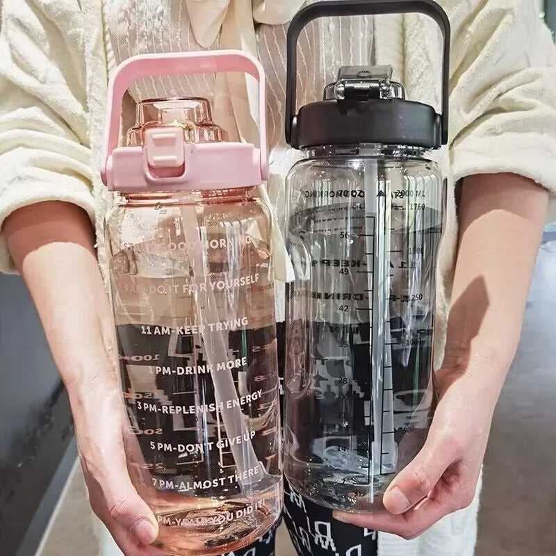 2L Large Motivational Water Bottle with Straw & Time Markers for Fitness - 4