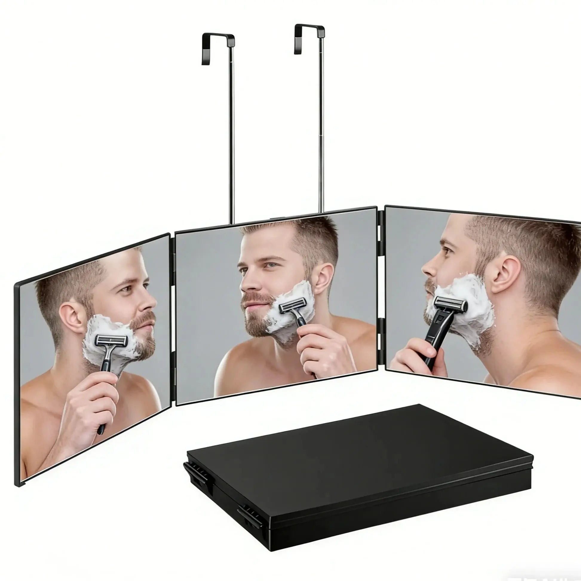 360 Trifold Makeup & Hair Cutting Mirror with Telescoping Hooks - 9