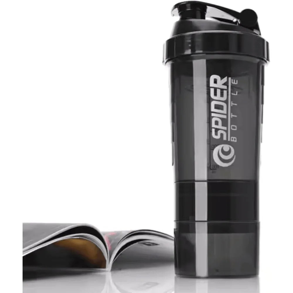 3-Layer Portable Protein Shaker Bottle - Leak-Proof Gym Mixing Cup