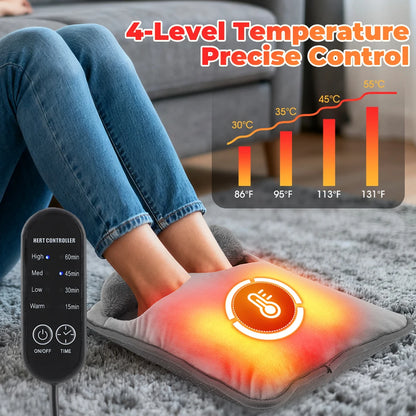 Electric Heated Foot Warmer with 4 Temperature Levels and Auto-Off Timer