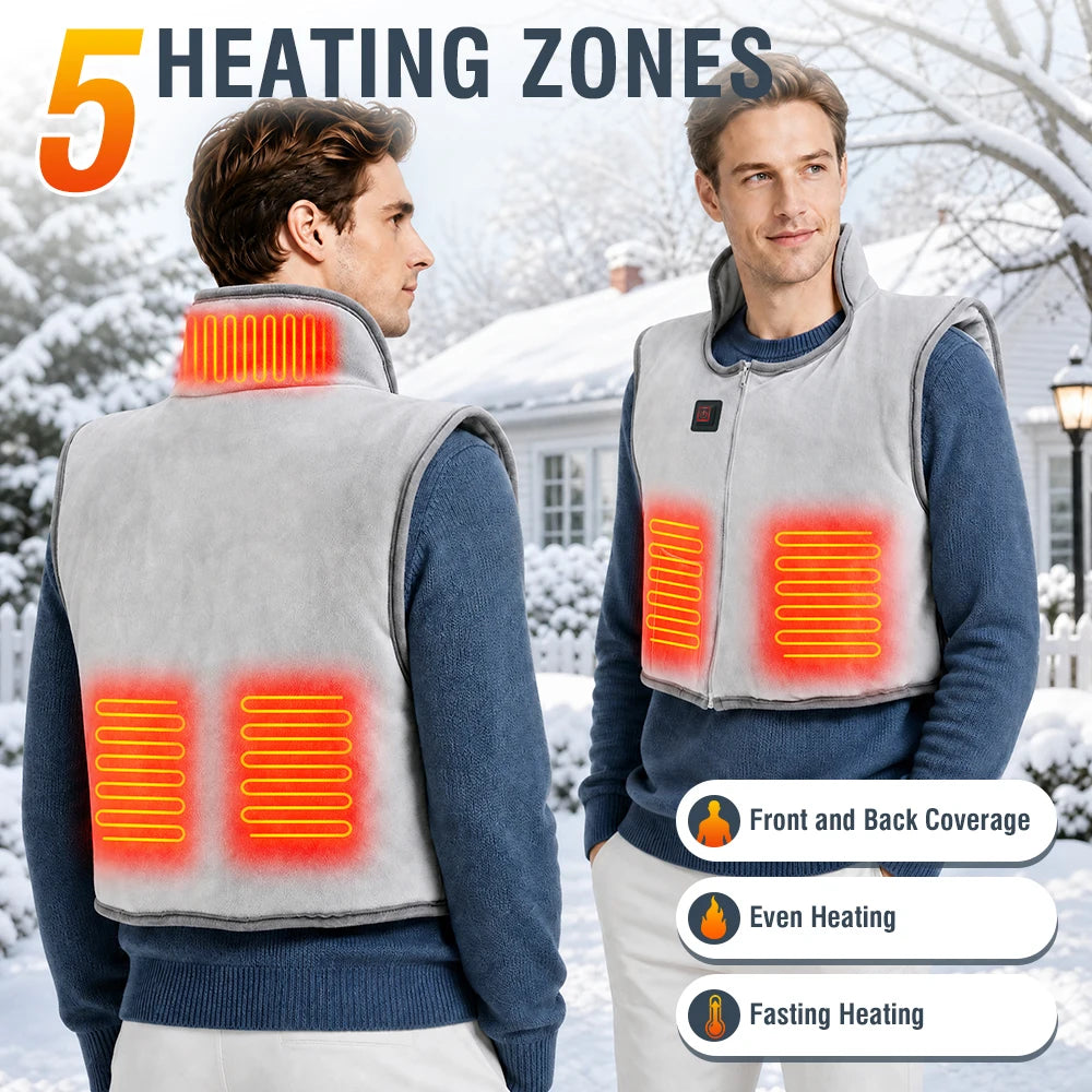 Electric Heated Warming Vest with 5 Heating Zones & 3 Temperature Levels