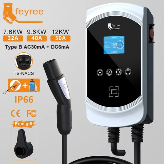 Fast Tesla NACS EV Home Charging Station 7.6KW-12KW WiFi App Control