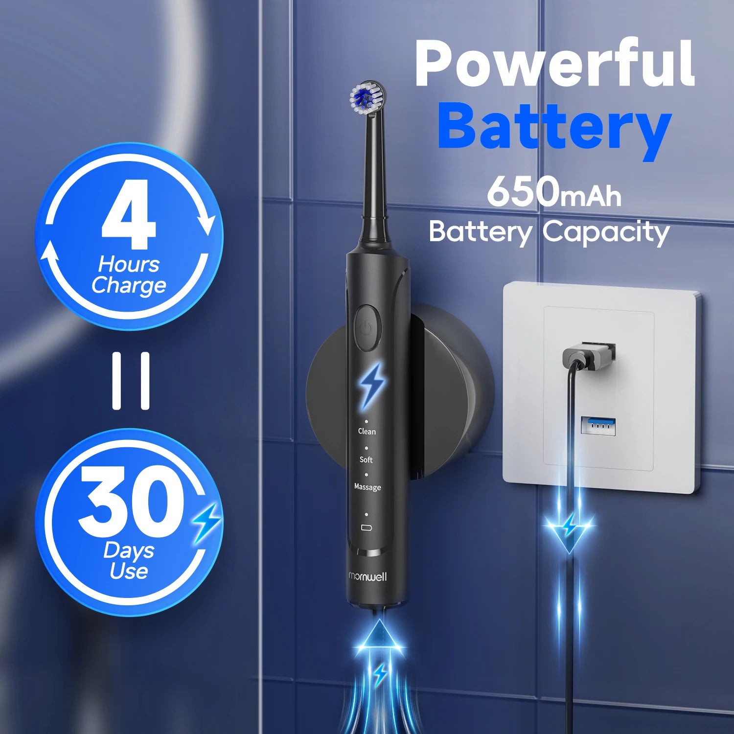 Rechargeable Sonic Electric Toothbrush with 3 Cleaning Modes & 4 Replacement Heads - 5