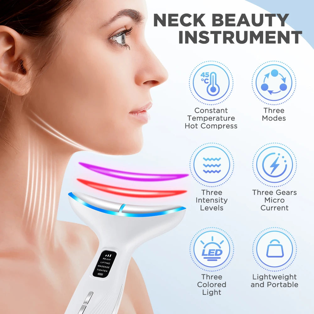 LED Light Therapy Face & Neck Lifting Massager - Anti-Aging Skin Tightening Tool - 17