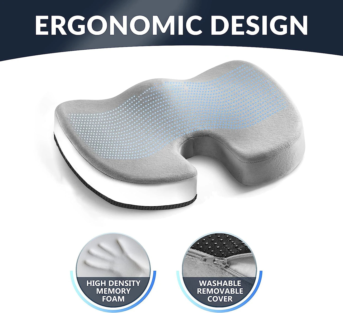 Ergonomic Gel Memory Foam Seat Cushion for Office Chair and Car