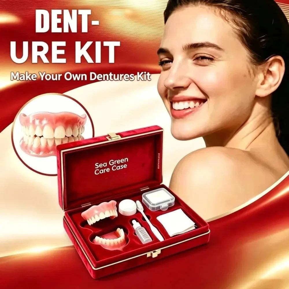 Comfort Fit Silicone Dentures - Full Mouth Dental Care Set with Storage Case - 3