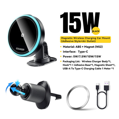 Magnetic Wireless Car Charger & Phone Holder for iPhone 16/15/14