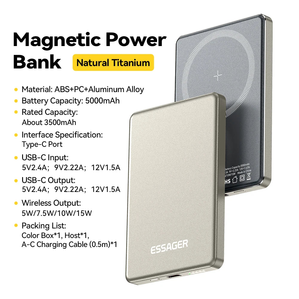 Slim Magnetic Wireless Power Bank 5000mAh for iPhone 16/15/14 Fast Charge - 21