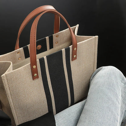 Luxury Striped Canvas Bucket Bag