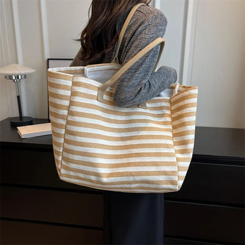 Luxury Casual Striped Canvas Tote