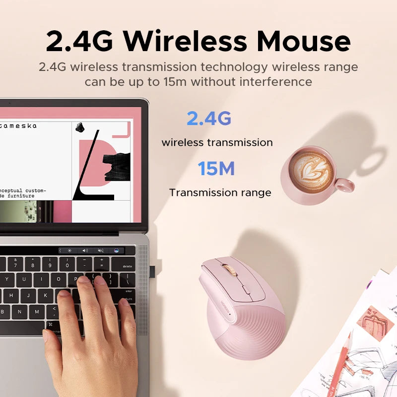 Vertical Ergonomic Wireless Mouse 4000 DPI Optical 2.4G Silent Click