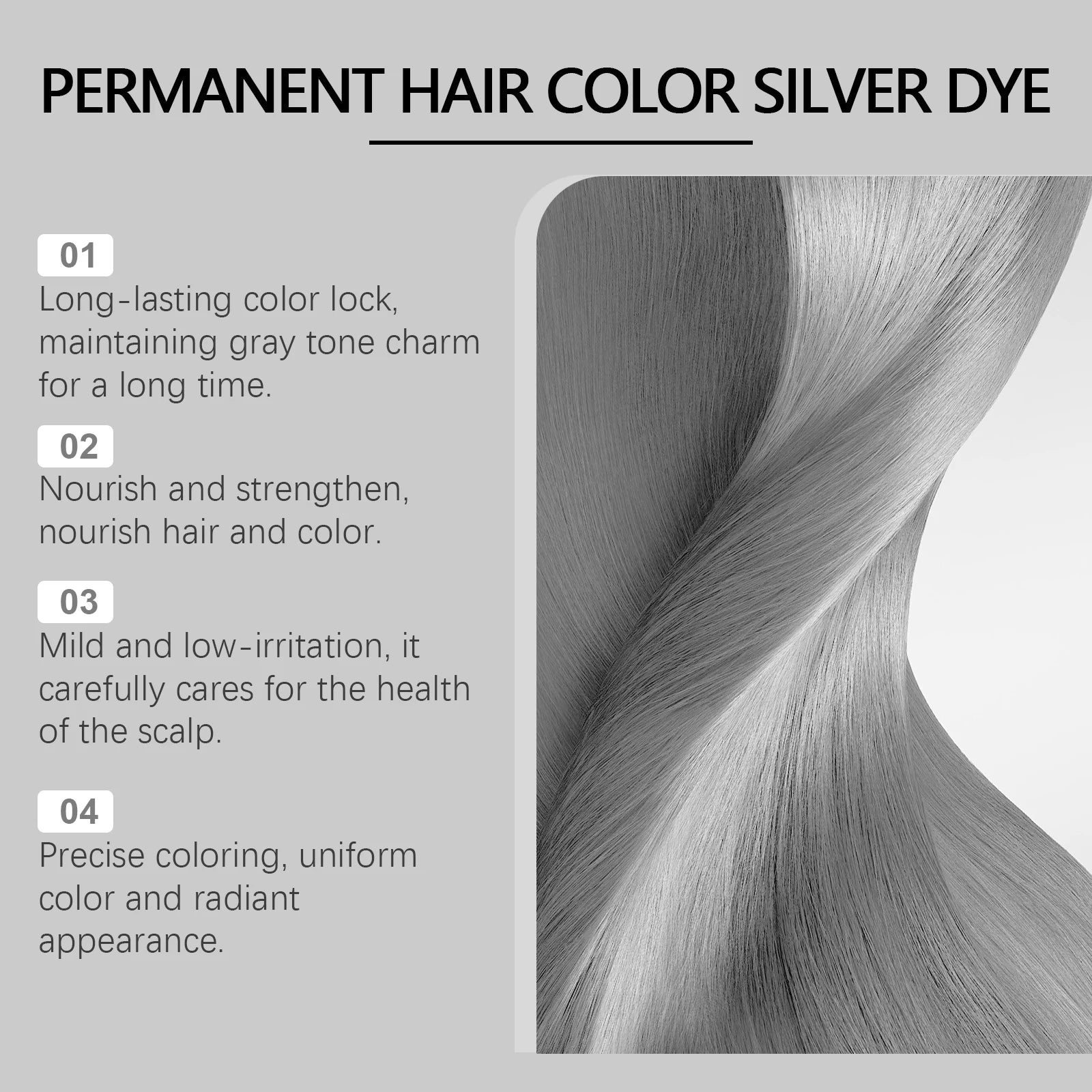 Permanent Silver Gray Hair Dye Cream - Professional Root & Full Coverage Formula - 11