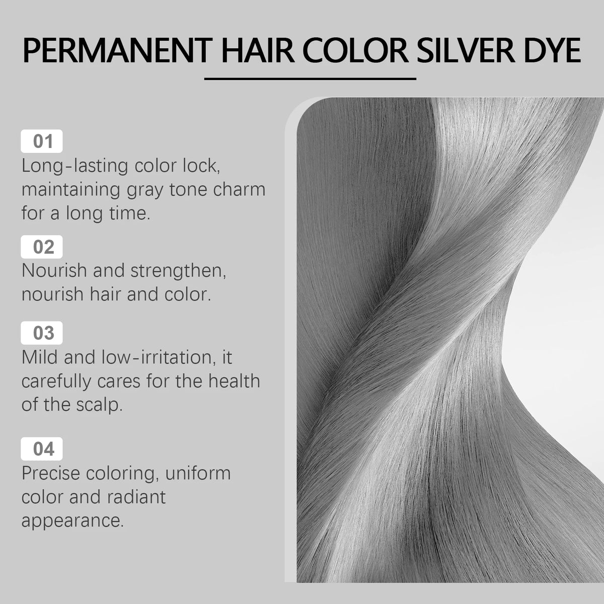 Permanent Silver Gray Hair Dye Cream - Professional Root & Full Coverage Formula