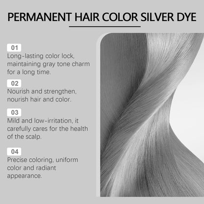 Permanent Silver Gray Hair Dye Cream - Professional Root & Full Coverage Formula