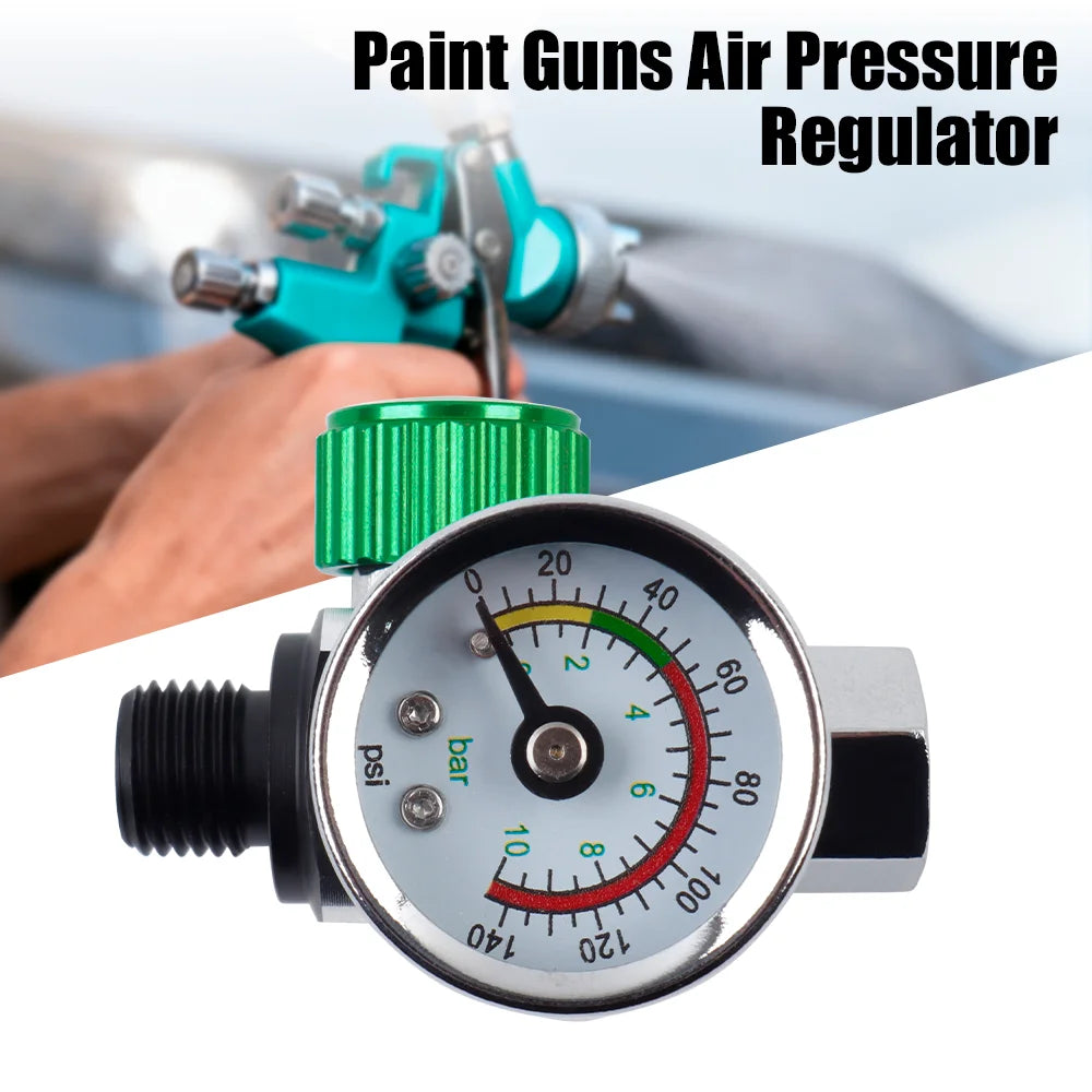 G1/4 Thread Paint Spray Gun Air Pressure Regulator Valve with 140 PSI Gauge - 4