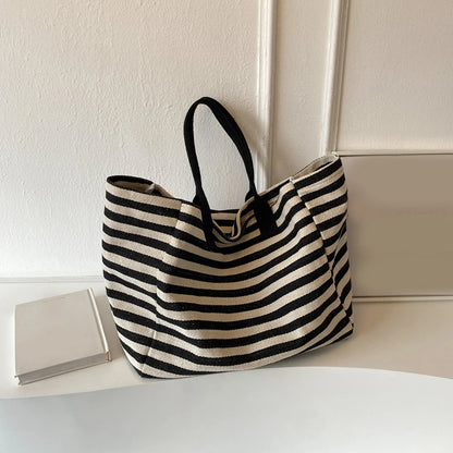 Luxury Casual Striped Canvas Tote