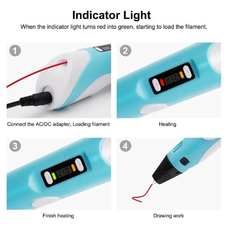 3D Printing Pen for Kids - Creative DIY Drawing Tool with LED Display & Temperature Control - 5